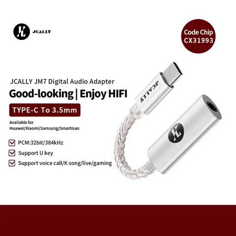 JCALLY JM7 USB C 타입 라이트닝 to 3.5mm 디지털 라이트닝 케이블, 안드로이드 및 애플 어댑터용 DAC CX31993 디코드 앰프, 32 비트, 384KHz