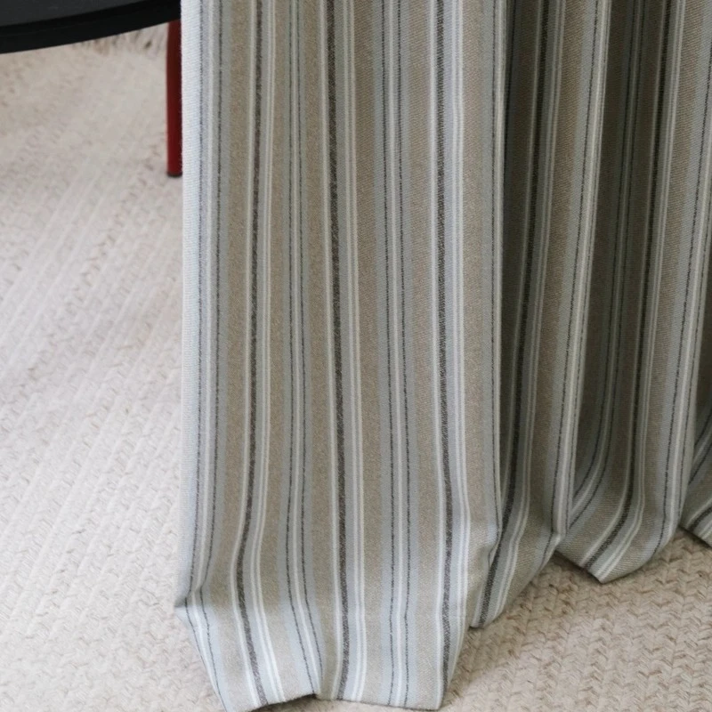 Custom Size Chenille Striped Double-Sided Jacquard Vintage American Style Mid-Century Living Room Bedroom High-End Curtains