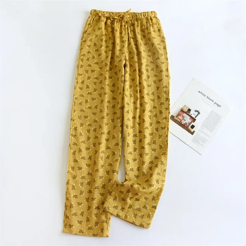 2024 New Japanese Spring/Summer Women\'s Pajama Pants 100% Cotton Gauze Pants Breathable Casual Colorful Home Pants Ladies