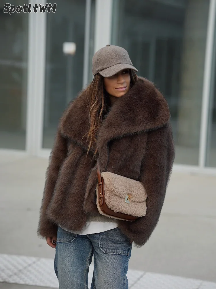 Abrigo de piel sintética con botones y manga larga para mujer, chaqueta de invierno gruesa y cálida de Color sólido, prendas de vestir exteriores de calle 2024