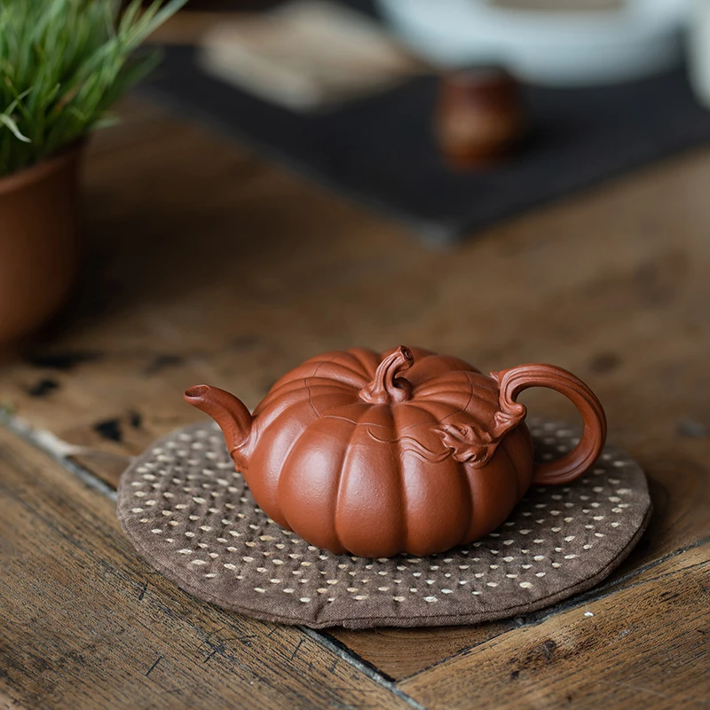 Yixing Purple Sand Bionic Pot Flower Handmade High-End Tea Set Pumpkin Pot Raw Ore Zhaozhuang Cinnabar Sand Household