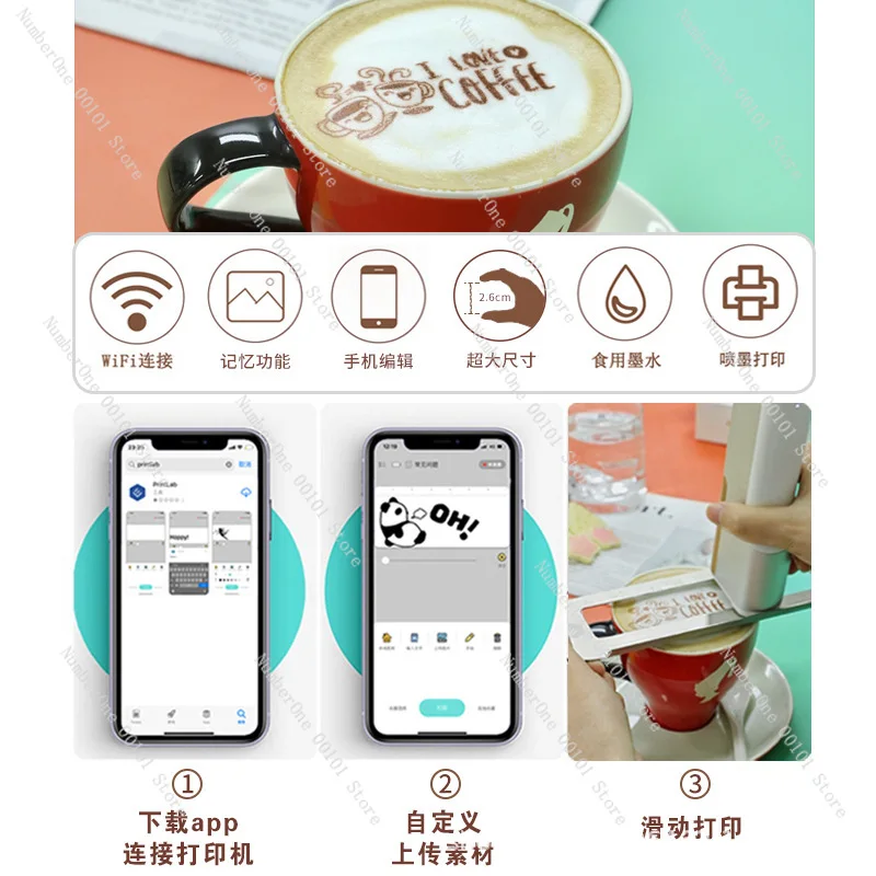 Handheld food printer coffee latte art gourmet yogurt bread biscuit DIY pattern