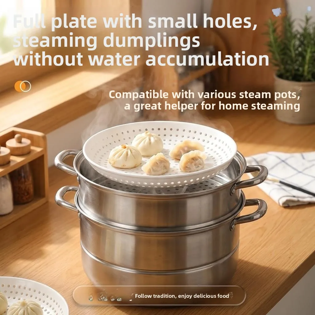 

Ceramic Plate Multi-Scene Porous Steaming Plate Dumplings Buns Grains Seafood Drainage round Plate Small Hole Design