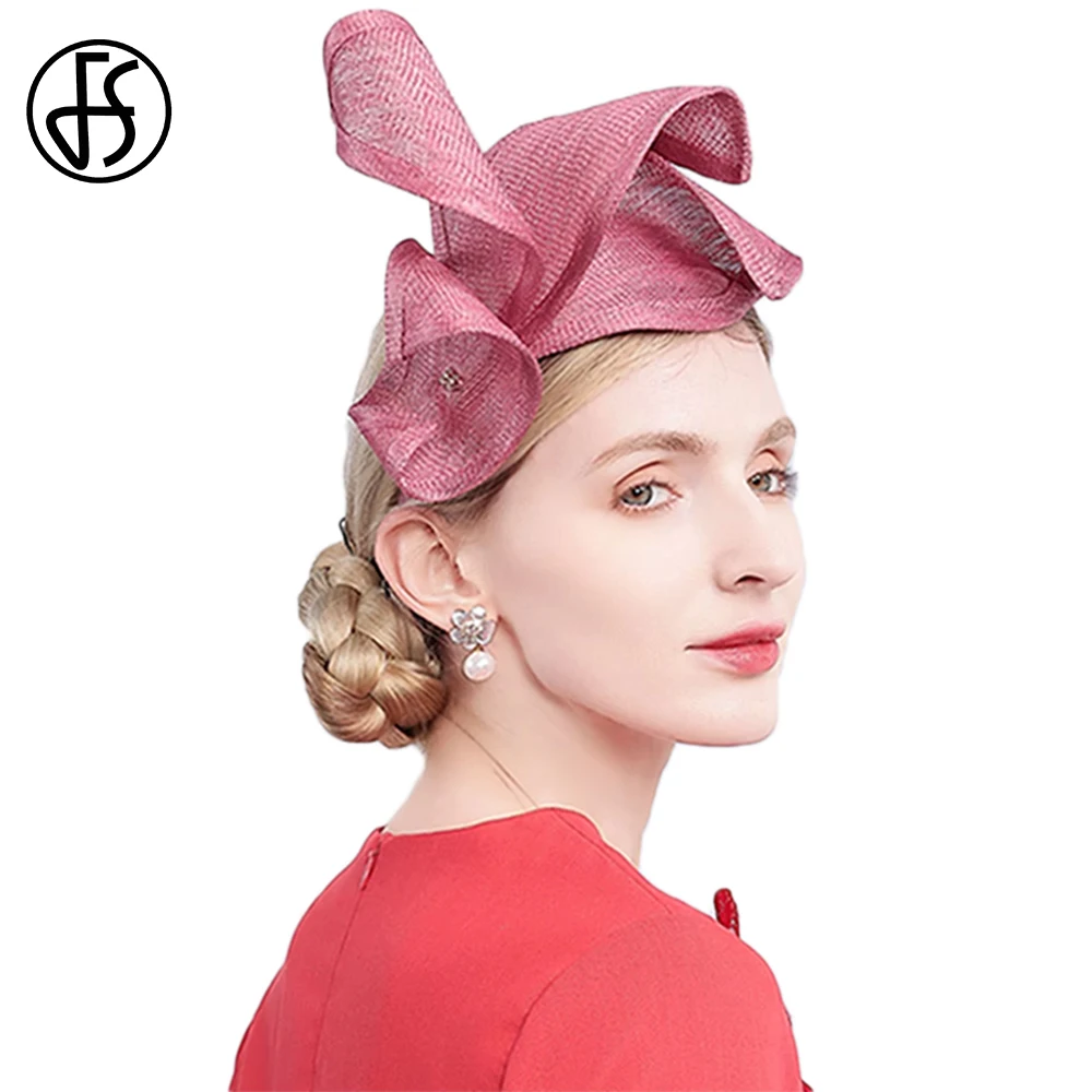 

FS Red Purple Tea Party Fascinators Headwear Luxury Ladies Sinamay Wedding Hats Vintage Church Hat For Women Chapeau Femme 2026