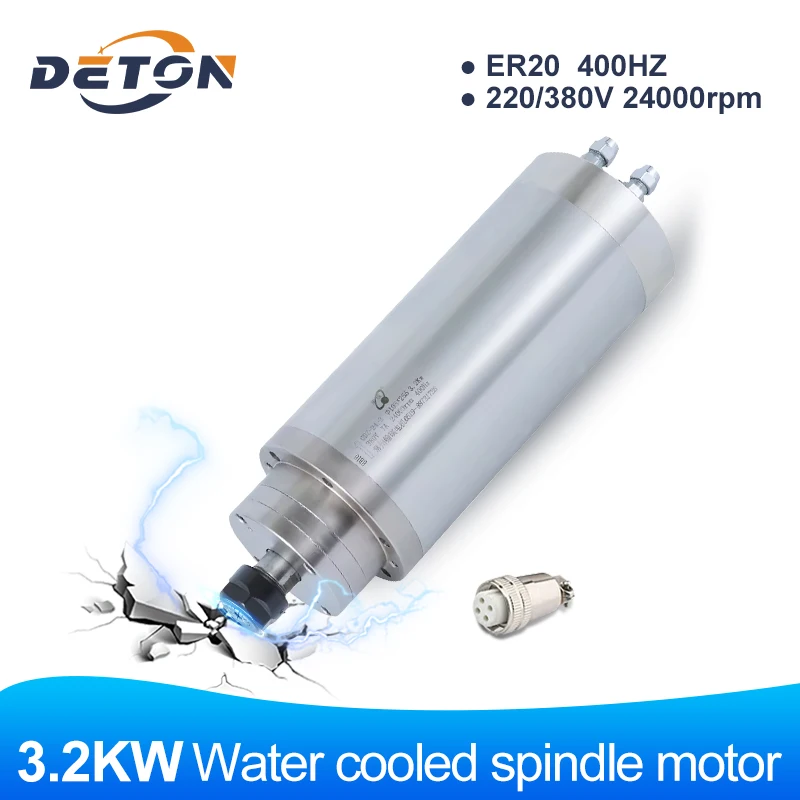 CNC Water-cooled Spindle Motor 3.2KW 220V 380V ER20 Fixture 4 Bearings For CNC Engraving And Cutting Machine HQD GDZ-24-2