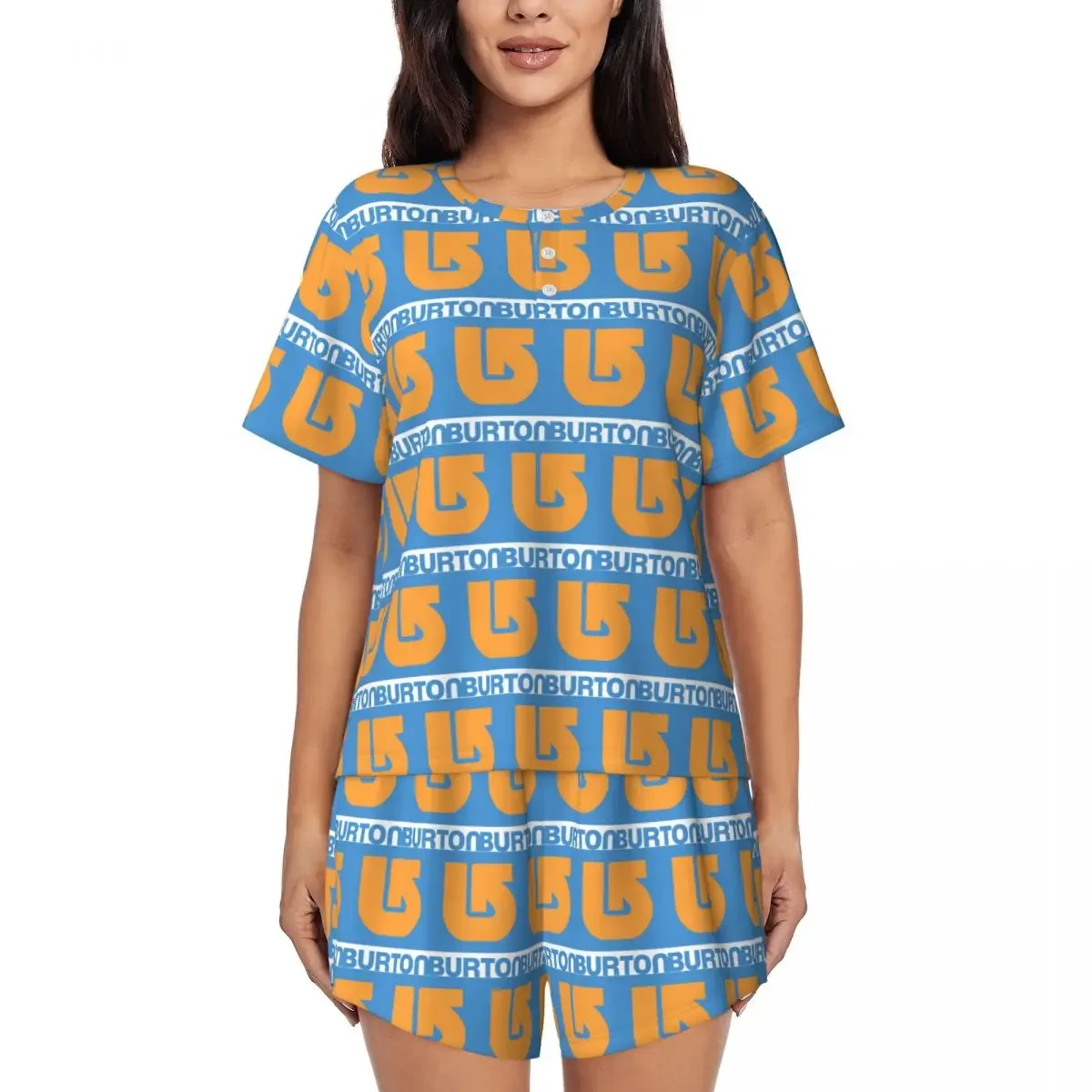 

Burton Snowboard Sportive Round Neck Short Sleeves Nightdress for Sleeping Sleepshirts Women Loose Pajama Set Short Pants