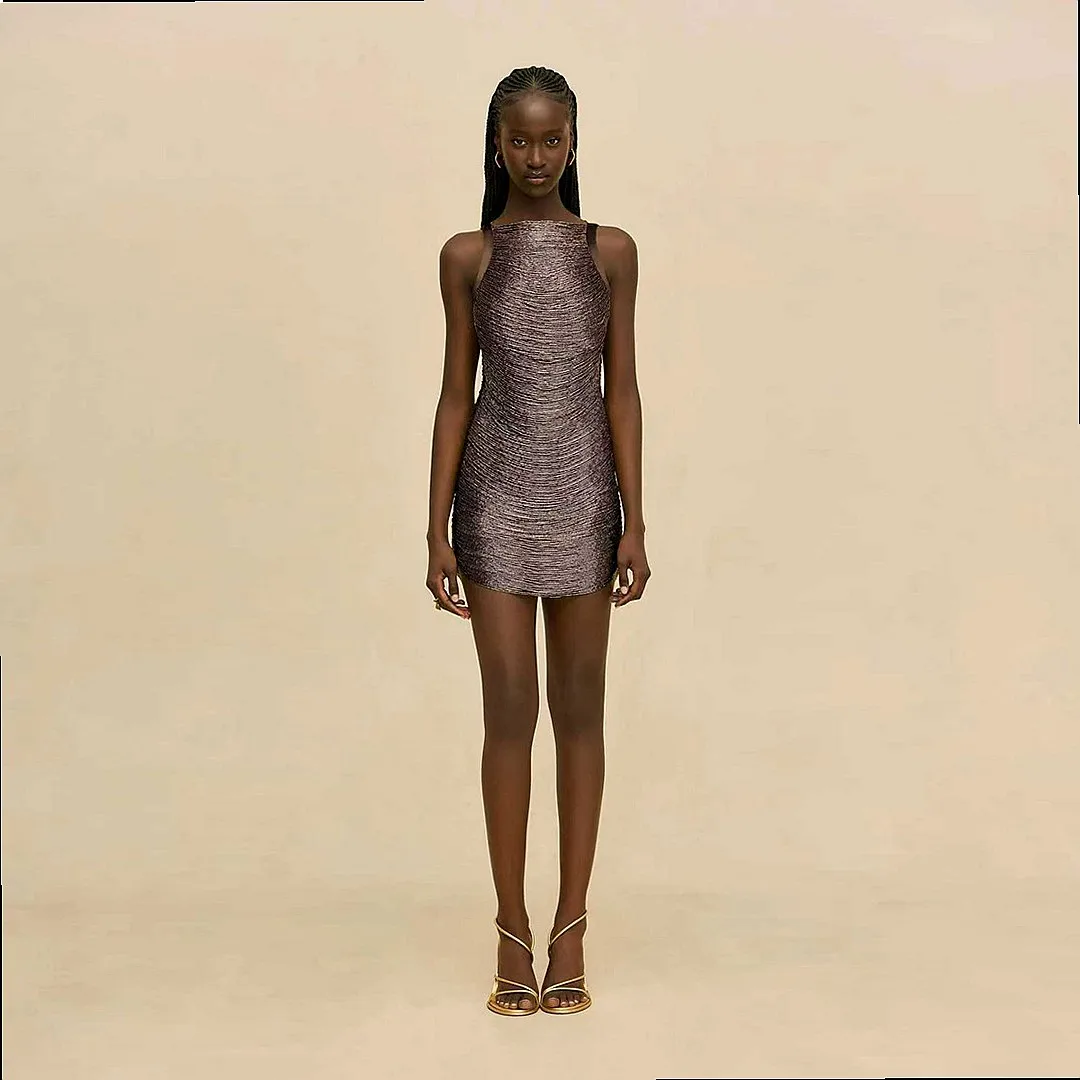 Sexy Sleeveless Bodycon Bandage Dress with Gold Silver Fringe, Slim Fit Club Dresses for Spring Summer