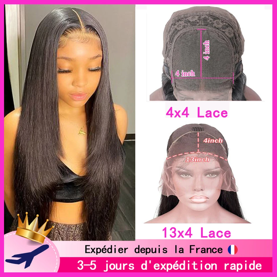 Peluca de cabello humano liso con cierre Frontal para mujer, postizo de encaje Frontal transparente de 13x4 HD, 28, 30 y 32 pulgadas