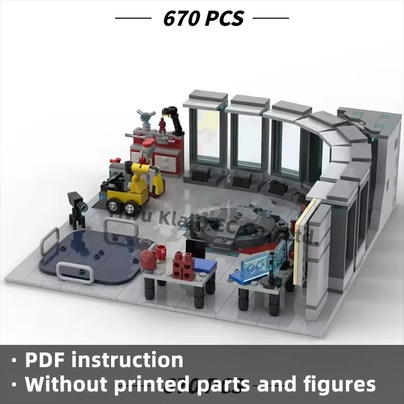 670pcs MOC Tech Suit Armor Maintenance Workshop Building Blocks Sci-Fi Laboratory Research Hall Bricks Model Display Set
