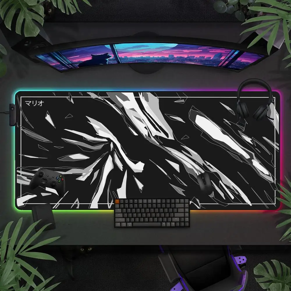 

Black and White XXL RGB Gaming Mouse Pad Desk Mat HD Gamer Accessories Large LED Light Mousepad PC Computer Carpet with Backlit