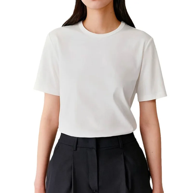 Summer Cotton T-Shirt for Women Men Casual Short Sleeve Tee Round Neck Pure Color Unisex Basic Solid Young Cool Tops