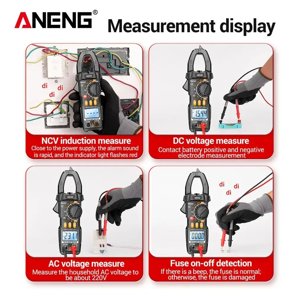 ANENG PN107 Clamp Meter Multimeter Digital AC Current Meter  600V AC Voltage True RMS 4000 Count Electrical Capacitance Ohm Test