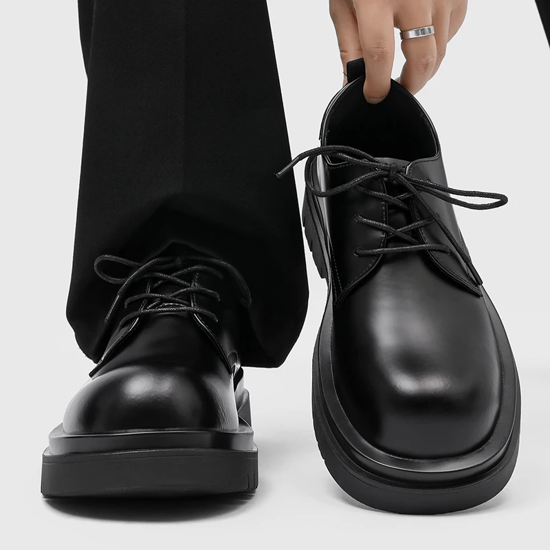 Cleanfit Men's Shoes 7CM Heightening Casual British Style Leather Shoes Thick Bottom Casual Fashionable All-Match
