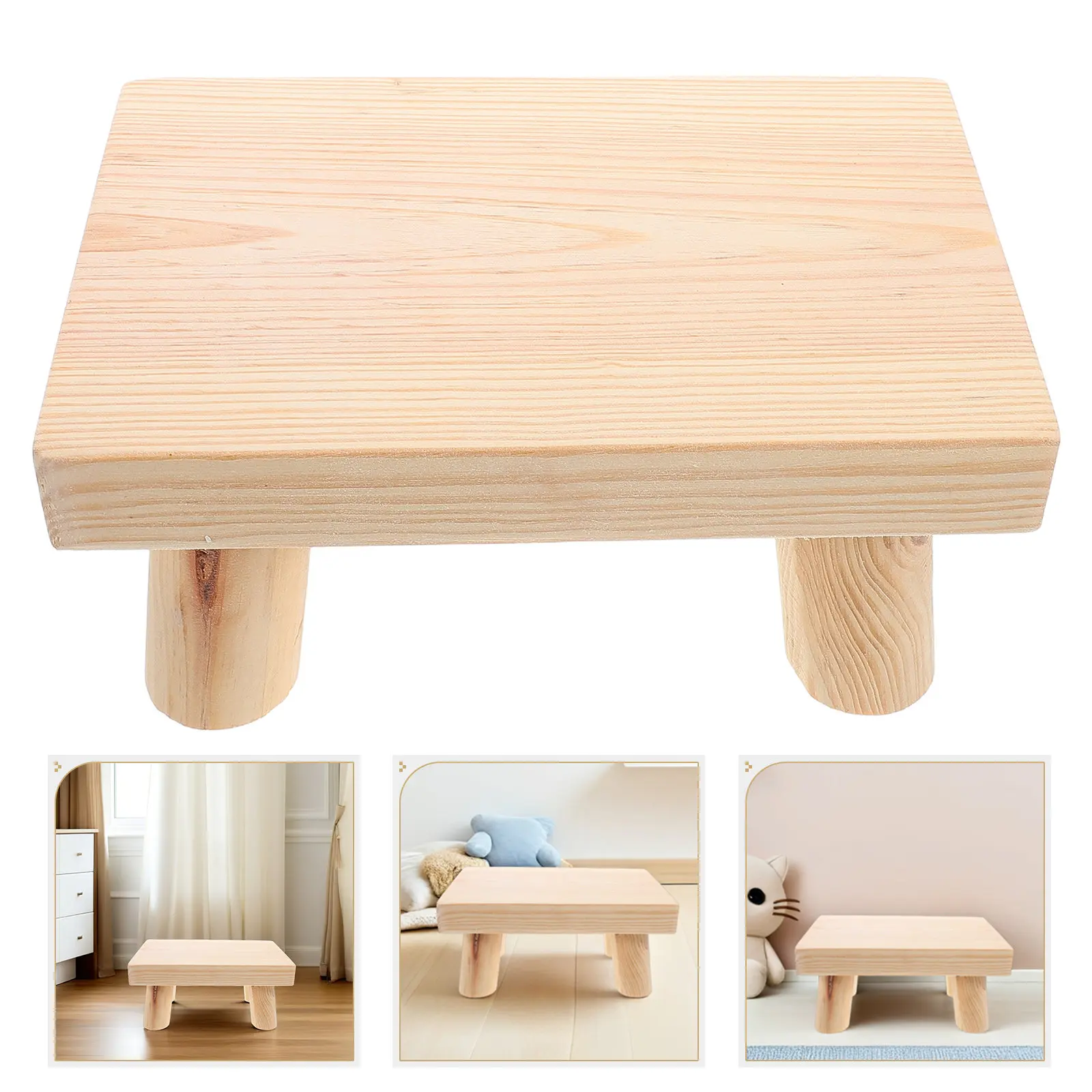 

Portable Wooden Step Stool Natural Solid Wood Anti Slip Lightweight Bathroom Kitchen Bedroom Small Footstool