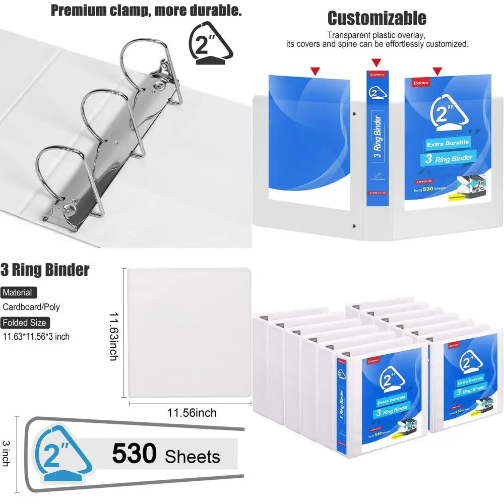 

2 Heavy-Duty Slant-D Ring Binder, Holds 500 Sheets, 8.5 x 11 Paper, 12-Pack (White)