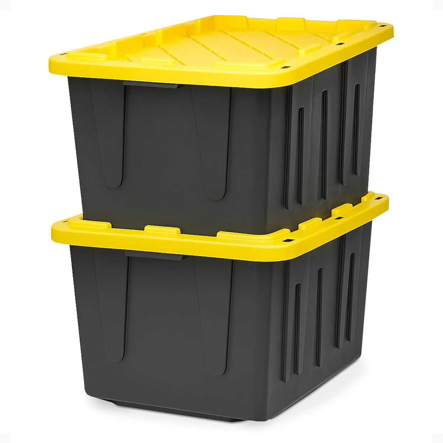 

2-Pack Durabilt 27 Gal Heavy Duty Storage Bins with Lids, Stackable Black/Yellow for Garage & Attic