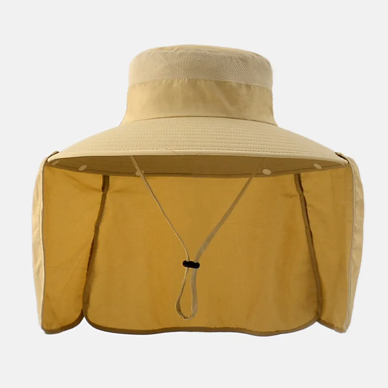 

Outdoor Solid Color Sunscreen Bucket Hat Face Neck Protection Breatha Hiking Hats Summer Visor Sun Hat Snap-stitched Shawl Hat