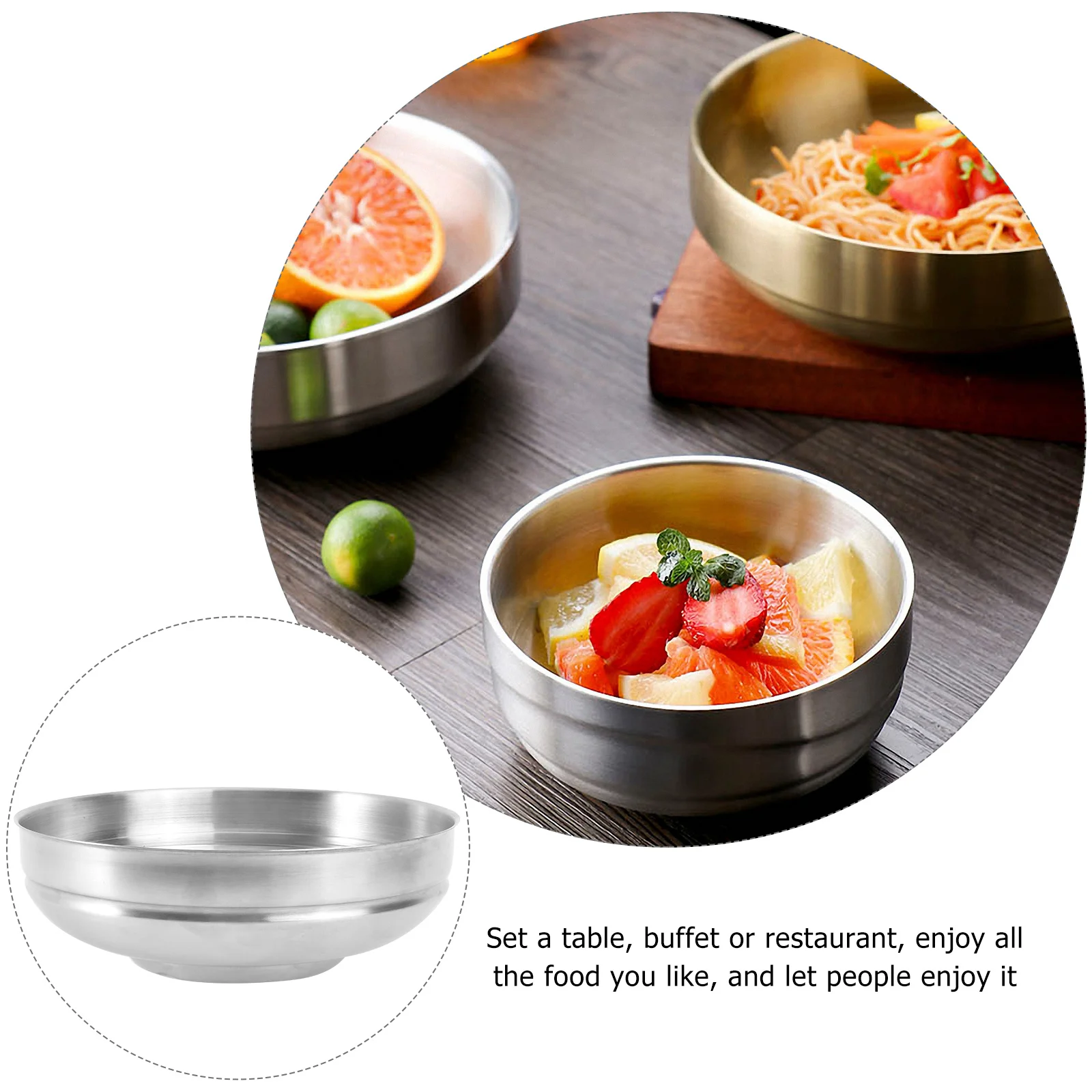 

1pc Stainless Steel Cold Noodle Bowl Korean-Style Single Layer Soup Ramen Bowl For Kitchen Household Mixed Rice Serving