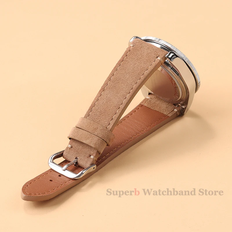 20/22mm Vintage Suede Strap for Seiko Cowhide Leather Watch Band Stitching Bracelet for Omega Quick Release Sport Replacement