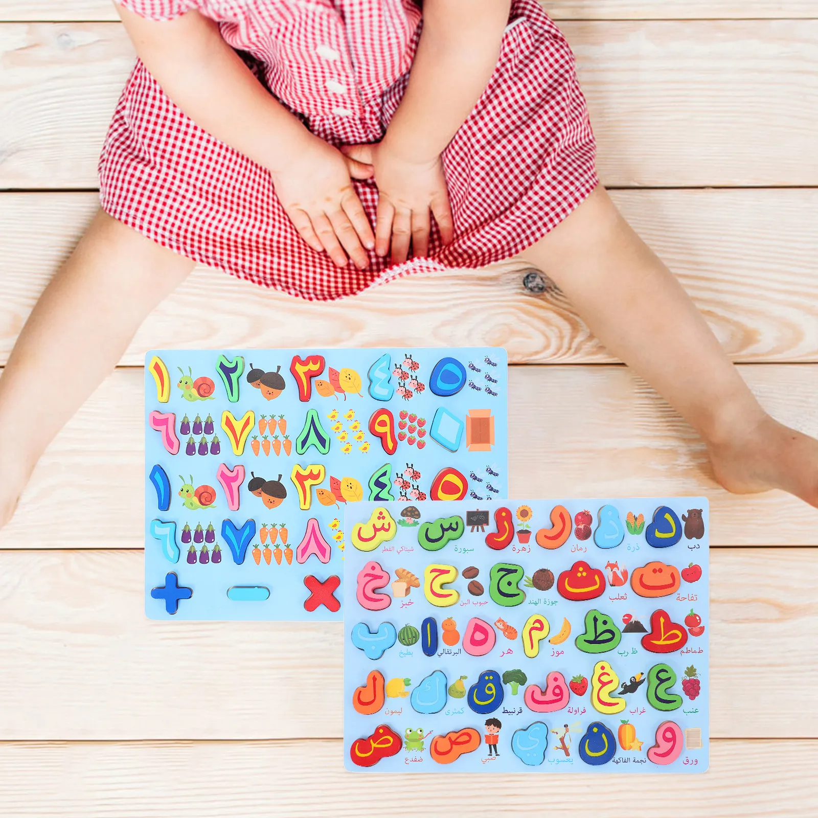 

2Pcs Wooden Arabic Alphabet Number Puzzle for Kids Early Learning Educational Activity Set Toddler Montessori Tool Shape