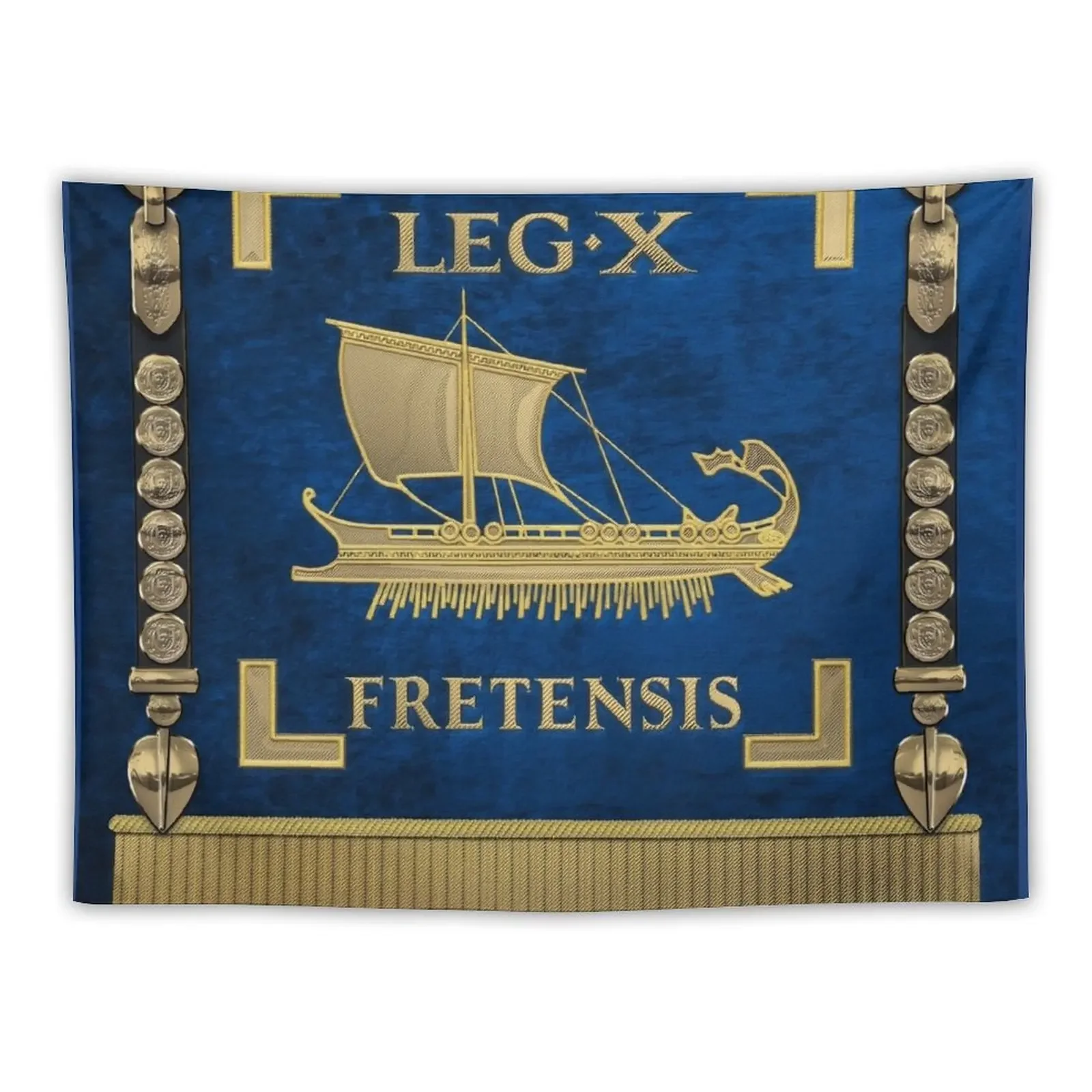 Trireme Standard of the 10th Legion of the Strait - Blue Vexilloid of Legio X Fretensis Tapestry Mushroom Tapestry