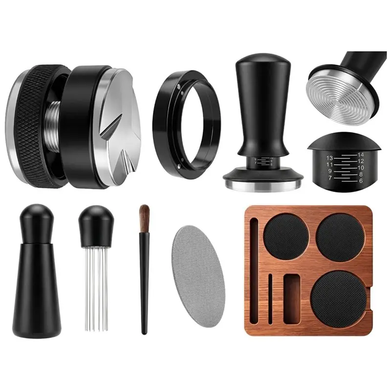 

ABGH-Espresso Accessories Kit 51Mm Dual Head Coffee Distributor With Espresso Tamping Station Stirrer Dosing Funnel WDT Tool