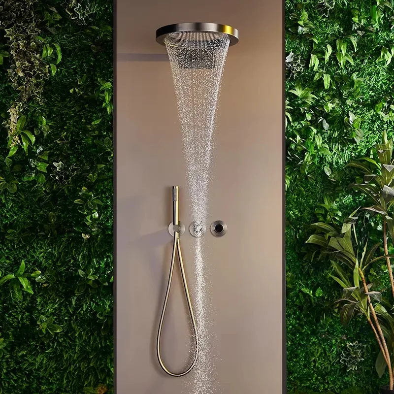 Popular Bath Shower Set Brass Gold Black Shower Mixer Waterfall Bathroom Head Shower Faucet Set