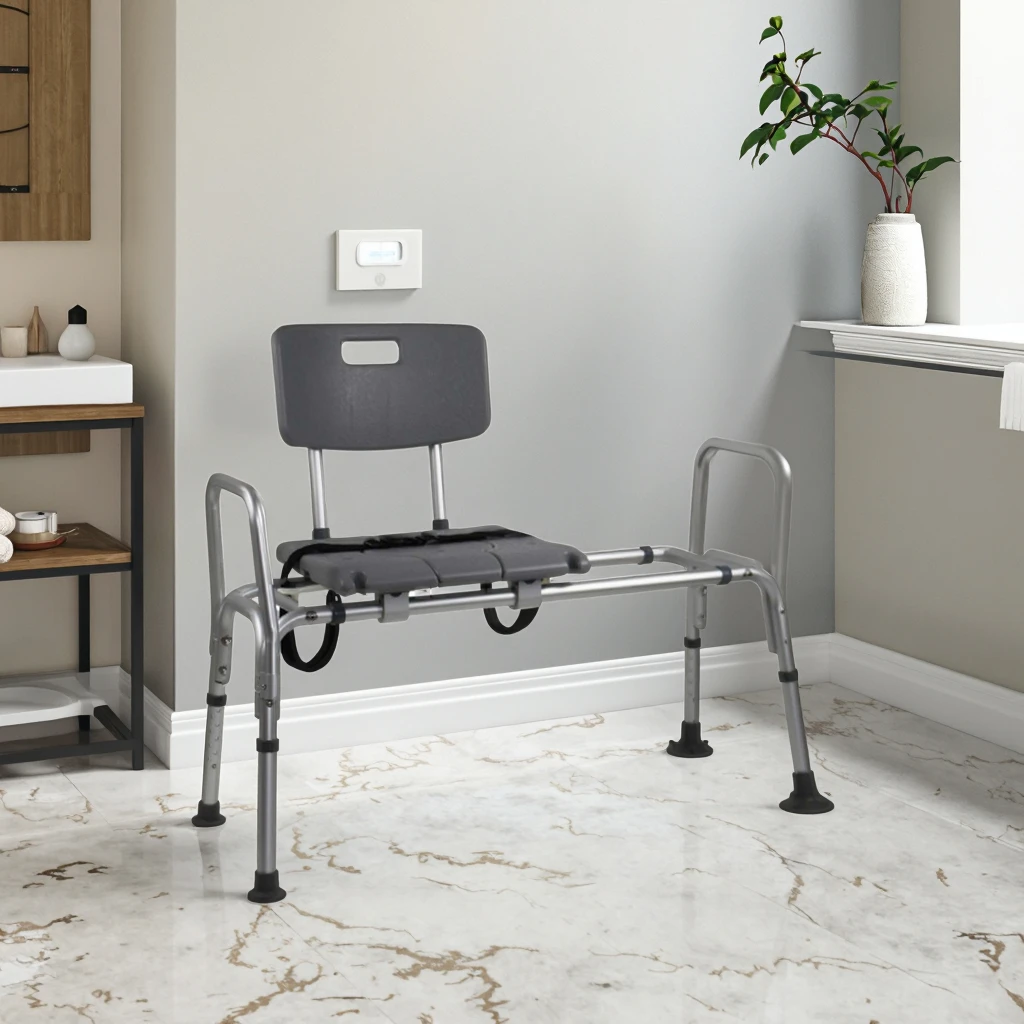 Modern Rotatable Adjustable Height Aluminum Alloy Shower Chair with Armrest for Elderly Adults and Pregnant Women