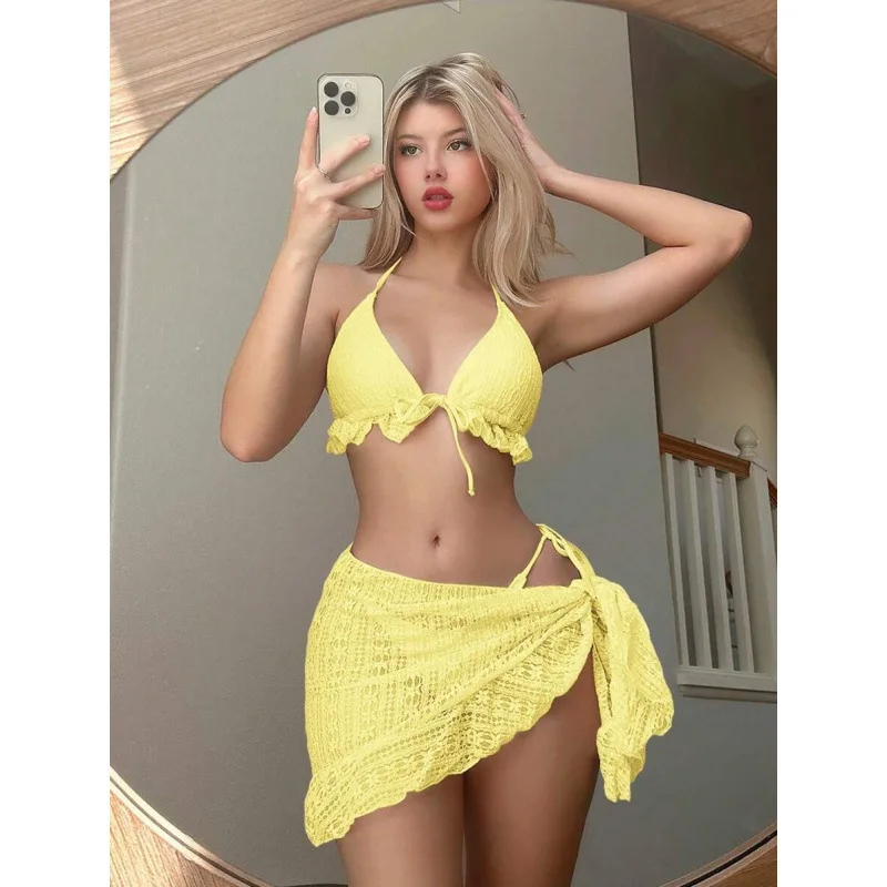 

Neutral Style Mesh Bikini Set Women's Casual Pants Cross-Border Foreign Net Partition Bikini Neutral Waist Other Material 100%