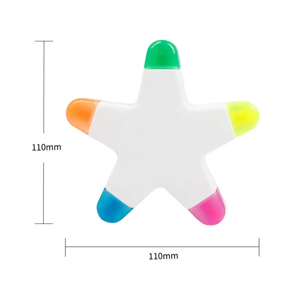 Highlighter Pen Star Shape Ink Smooth Flow Bright Color Painting Pen Underlining Note-taking 5 Colors Highlighter Marker