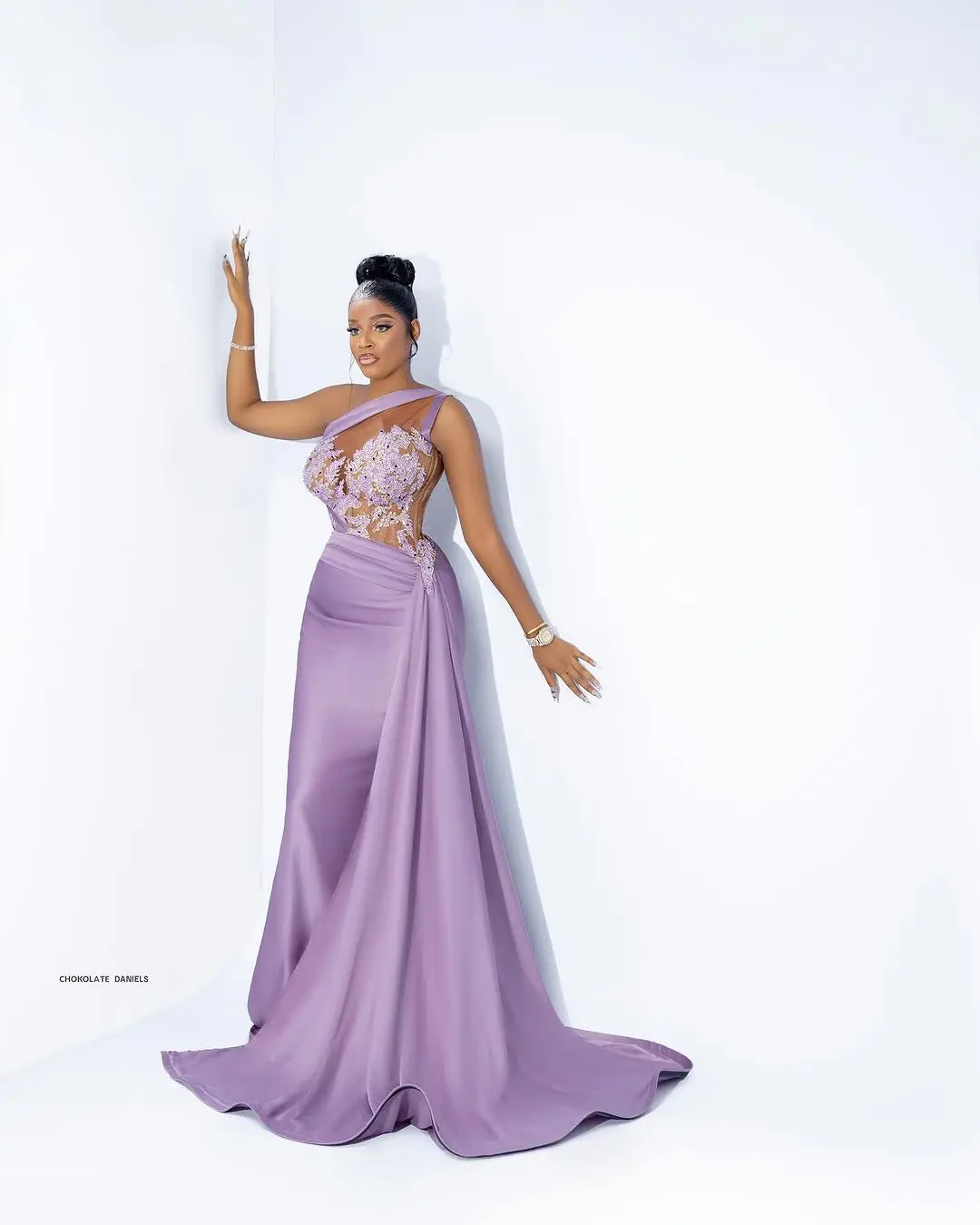 Elegant African Lilac Mermaid Prom Dresses One Shoulder Applique Asoebi Style Wedding Guest Dress Africa Women Formal Party Gown