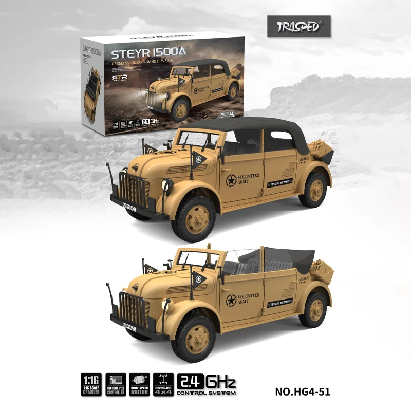 Hengguan Steyr 1500A Command Vehicle 1/18 RC German Military Model Convertible Light Electric Simulation Remote Control Vehicle