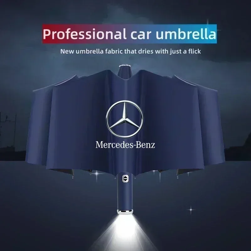 Fully Automatic Folding Umbrella with UV Blocking Sun Double Bones LED Parasol For Mercedes Benz AMG A C E V Class W201 W210 W10