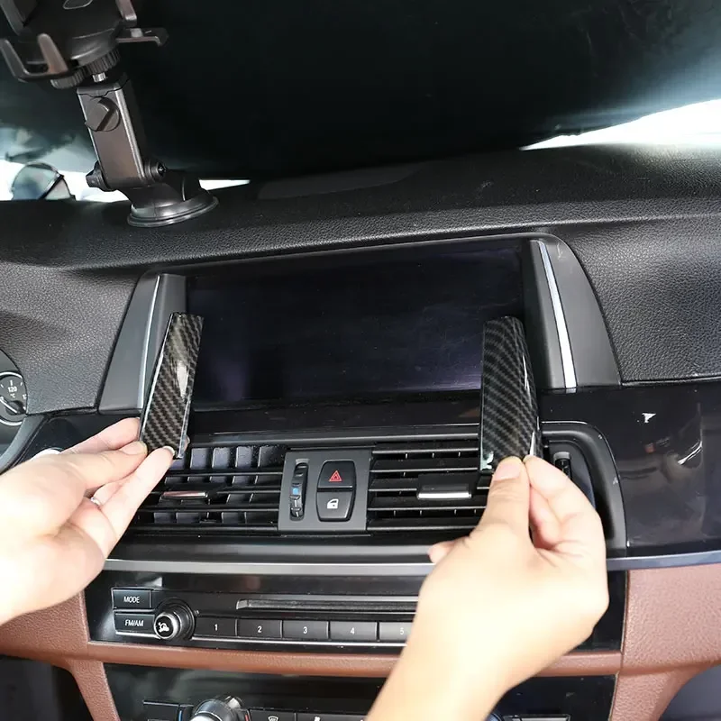 

ABS Carbon Car Central Navigation Display Screen Frame Side Trim Strip Cover For BMW 5 Series F10 F18 2014-2017 Auto Accessories