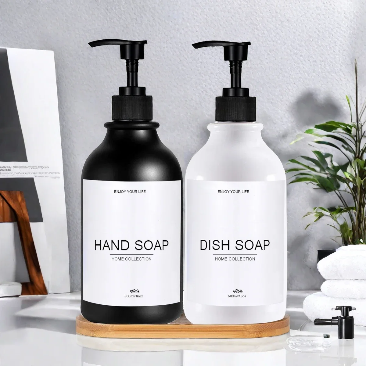 Kitchen SInk Soap Dispenser Bottle Refillable Coumtertop Farmhouse Decor Soap Bottle with Waterproof Labels Kitchen Accessories