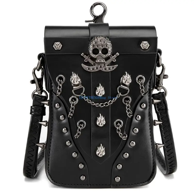 

63HC Punk Ladies Shoulder Bag Black Retro Crossbody Purse Phone Handbag for Fashion Women Seeking Unique Design
