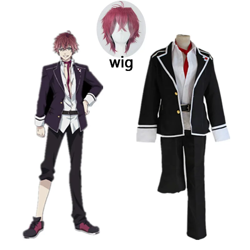 

Anime Diabolik Lovers Sakamaki Ayato Cosplay Costume School Uniforms Halloween Party Wear Outfit Blazer Pants Tie Belt and wig