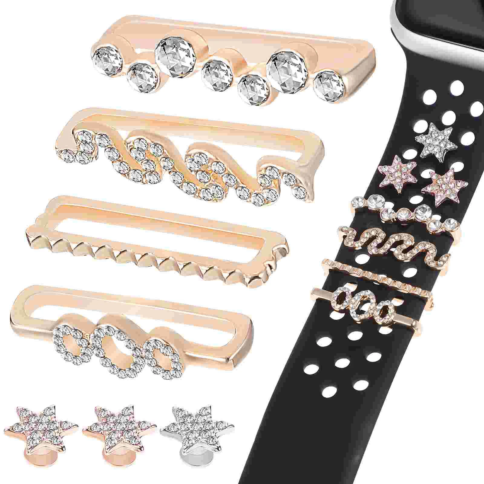 

7 Pcs Silicone Strap Decoration Watchband Fashion Charm Decorative Charms Studs Zinc Alloy Loops