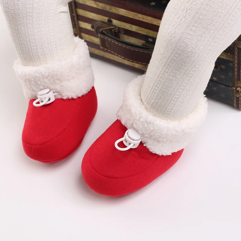 VANLEN SINA Winter Baby Warm Red Boots - Fluffy Flock Snow Slip On Shoes for Girls Toddler 0-18 Months