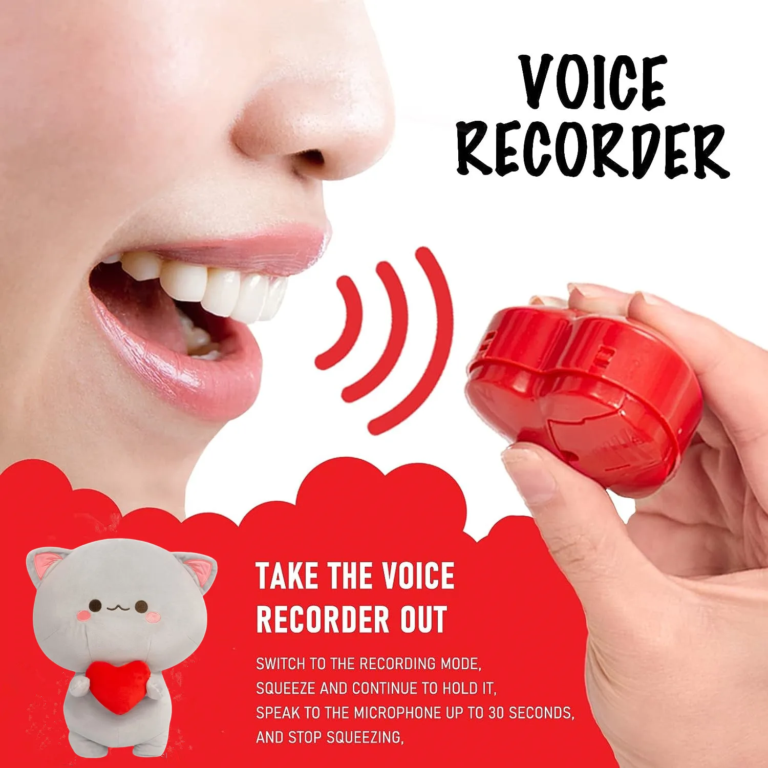 DIY Toys Heart Voice Recorder Recordable Sound Module Plush Dolls Mini Recorder Programmable Sound Button Stuffed Bear Voice Box