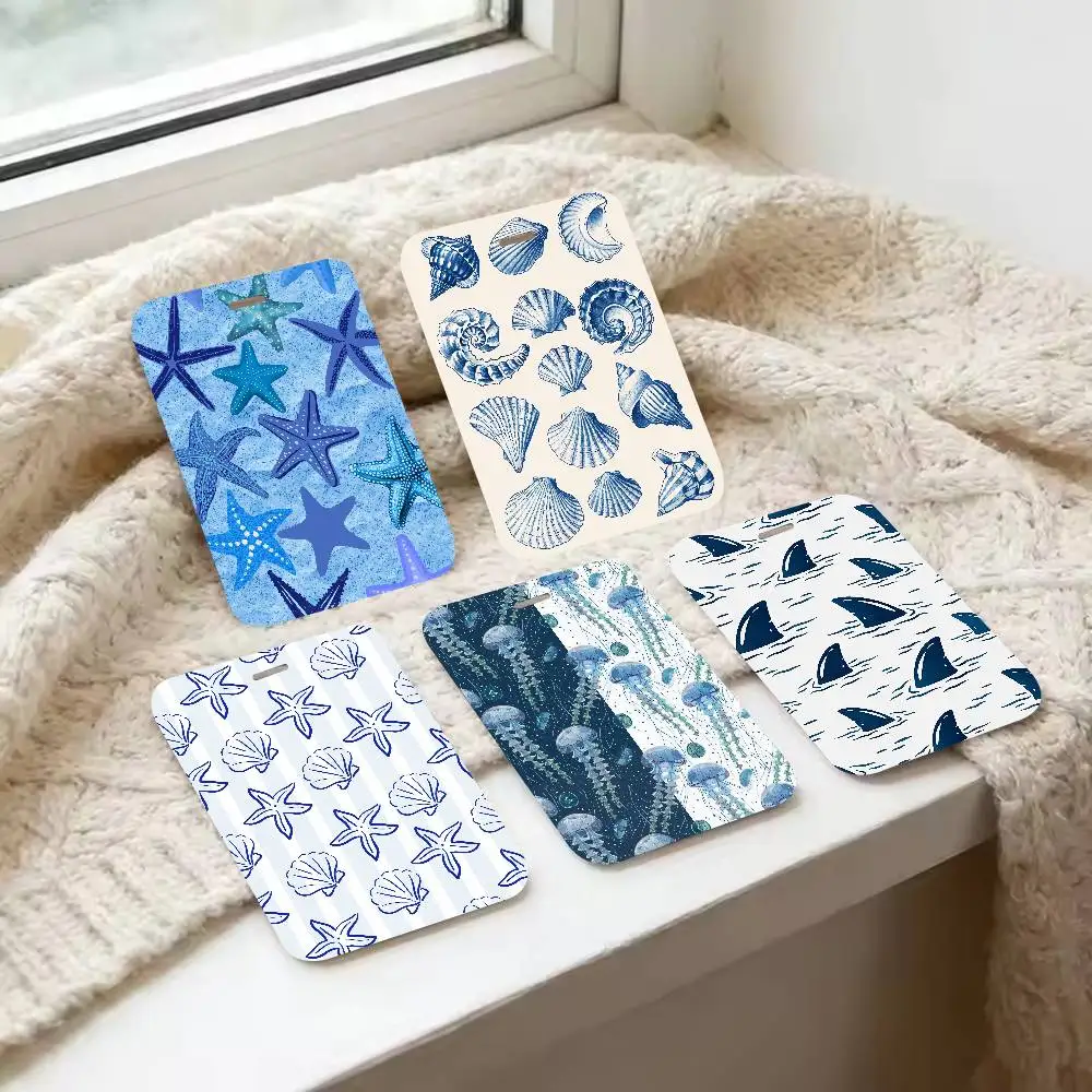 Ocean Marine Pattern ID Badge Holder Sea‑Animal Card Cover Work Badge Sleeve For Office Student Name Card Protector