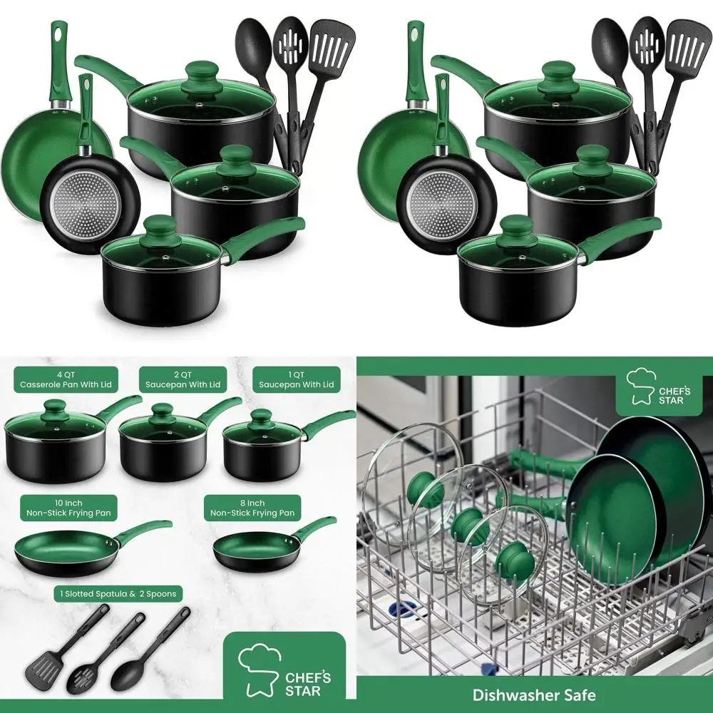 

Набор из 11 предметов антипригарной посуды зеленого цвета для кухни