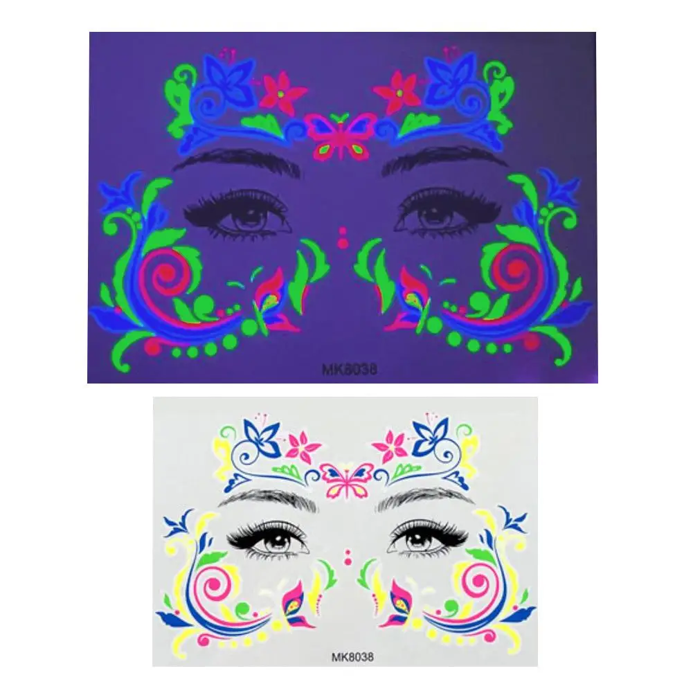 

1pc Fluorescent Face Sticker Butterfly Fake Body Tattoo Waterproof Sticker Masquerade Neon Music Festival Party Makeup Glitter