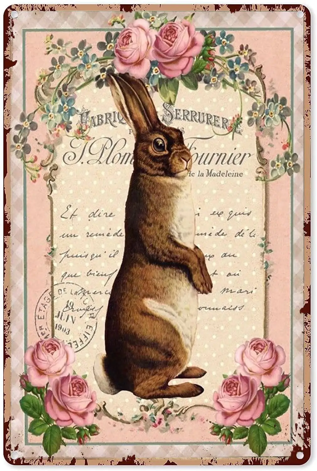 WZVZGZ Metal Vintage Tin Sign Decor Standing Easter French Rabbit Vintage Tin Sign for Office/Home/Classroom Decor Gifts - Best 