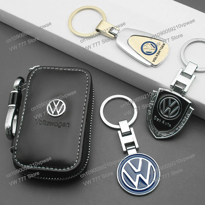 1pcs Car Logo Key chain Metal Aluminum Alloy Leather Belt Rope Key Ring Creative Fashion Accessories for Volkswagen