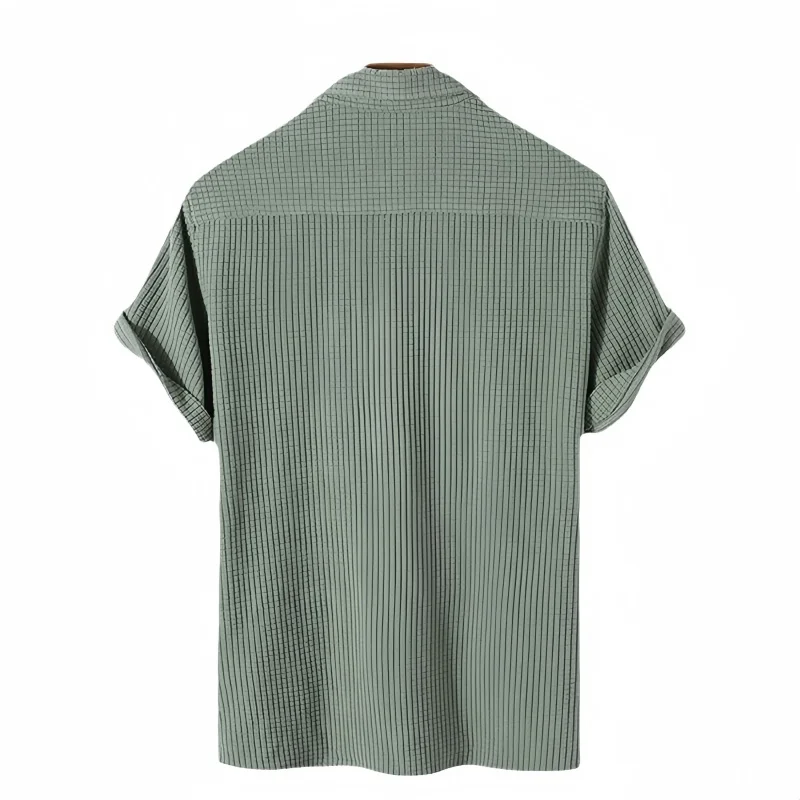 Chemise à carreaux à manches courtes pour hommes, chemise à boutonnage simple, revers de document, monochromatique, confortable, décontracté, été, mode