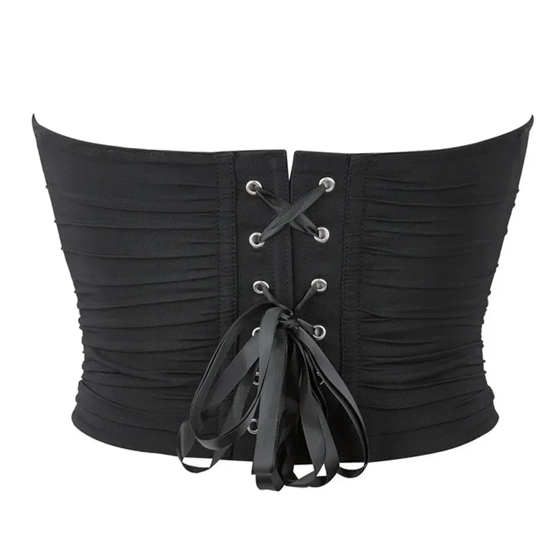 top-cropped-feminino-sem-mangas-ombro-a-ombro-com-detalhes-em-malha-respiravel-estilo-corpete-bustier-sem-costas-plus-size