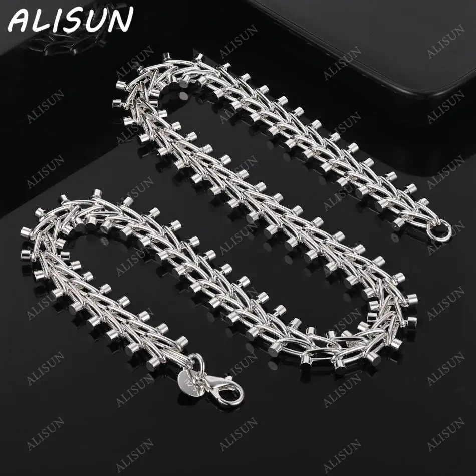 

ALISUN 925 Sterling Silver 45cm Geometric Chain Necklace For Women Men Anniversary Gift Popular Wild Fashion Romantic Jewelry