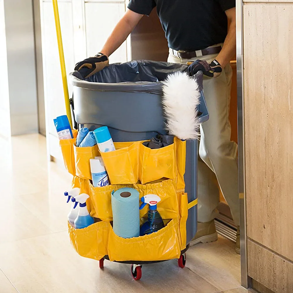 

Heavy Duty Vinyl Garbage Bin Bag Large Cleaning Organizer Multi Pocket Tool Storage Bag for Trash Cans Commercial Heavy Duty