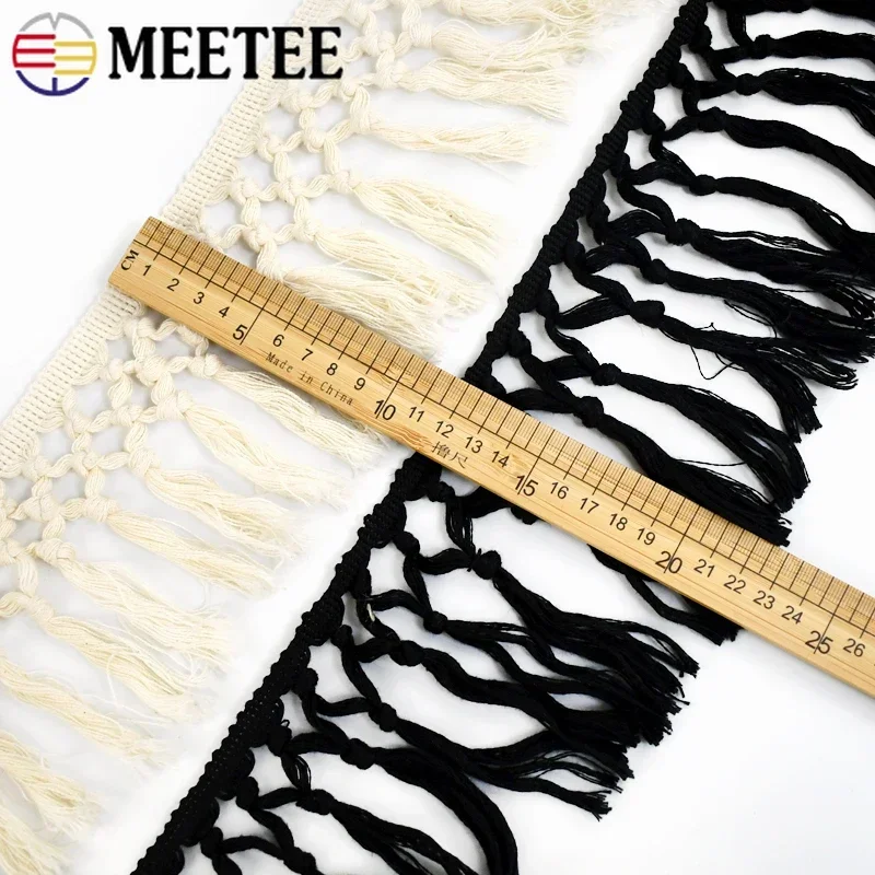 2/5Meters Meetee 9/10cm Cotton Tassle Lace Fabric Knotted Ribbon Yarn Broom Sling DIY Craft Hometextile Curtain Sewing Accessory